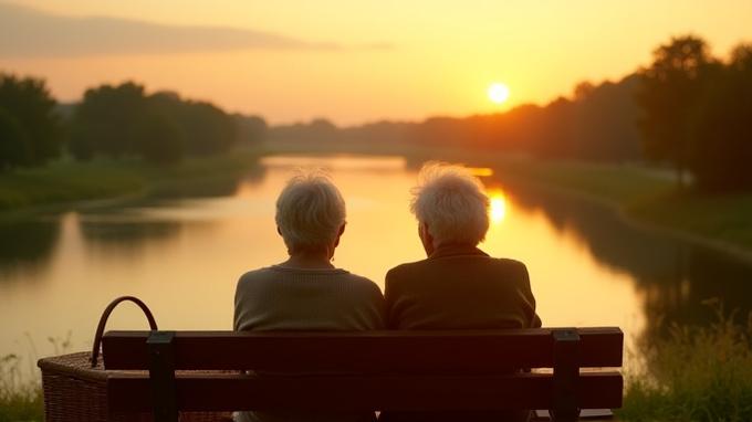 A serene elderly couple looking out at a tranquil lake, embodying the peace and preparation of retirement planning.